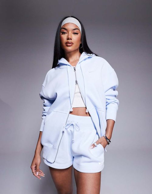 Nike Phoenix Fleece oversized full zip hoodie in light blue