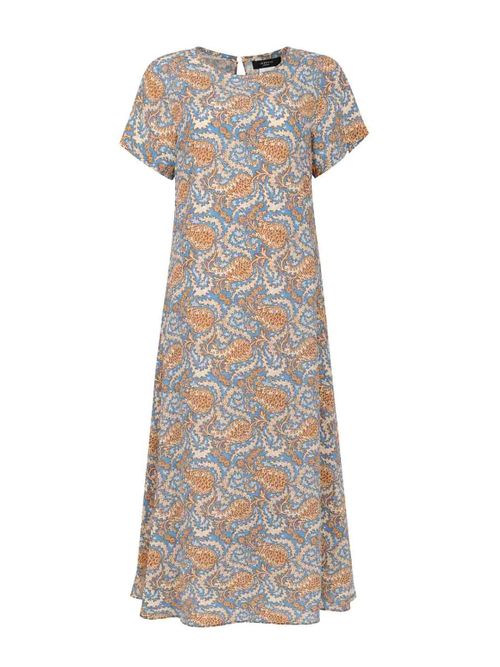 Light Blue Printed Silk Crpe De Chine Dress