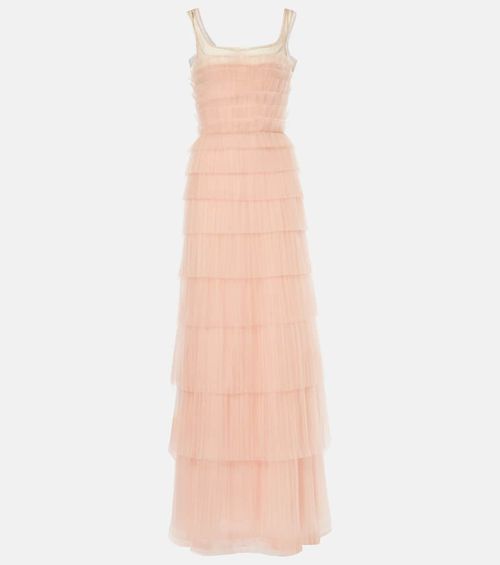 Kali embellished plissé tiered gown
