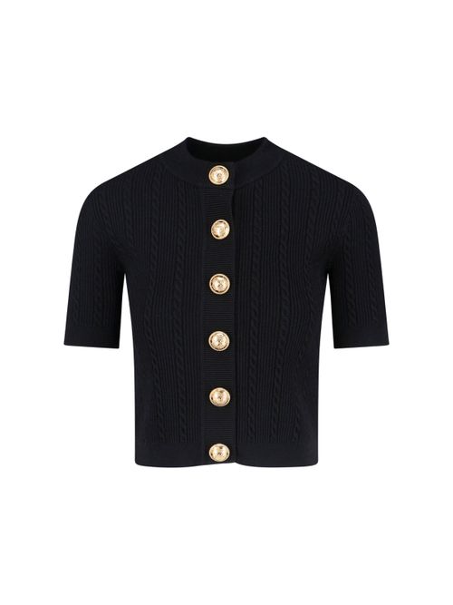 Crewneck Cardigan with Jewel Buttons in Viscose Blend Woman