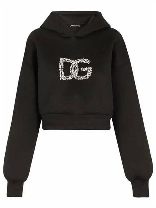 Crystal-logo cropped hoodie - Black