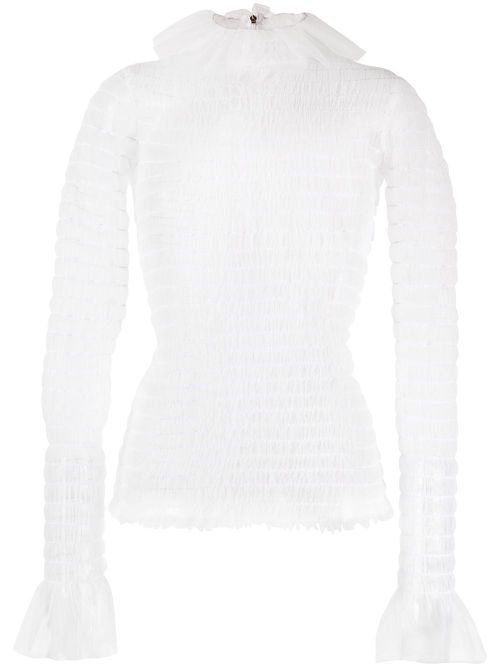 Frilled high-neck tulle top - White