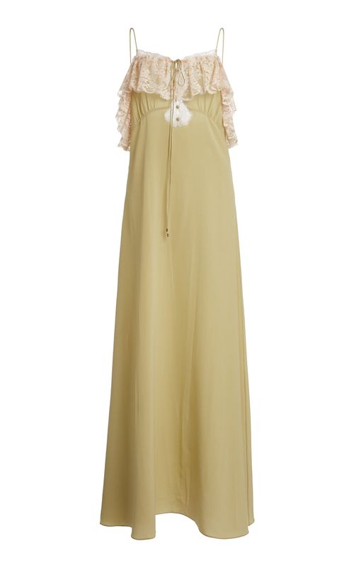Lace-Trimmed Silk Crepe De Chine Maxi Dress - Moda Operandi