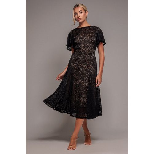 Goddiva Flutter Sleeve Lace A-Line Midi Dress - Black