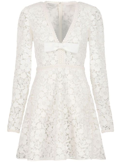 Long-sleeve guipure-lace minidress - White