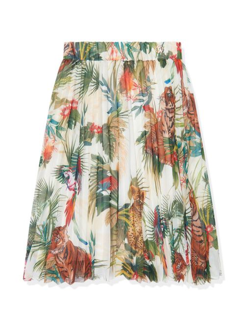 Jungle-print silk skirt - White