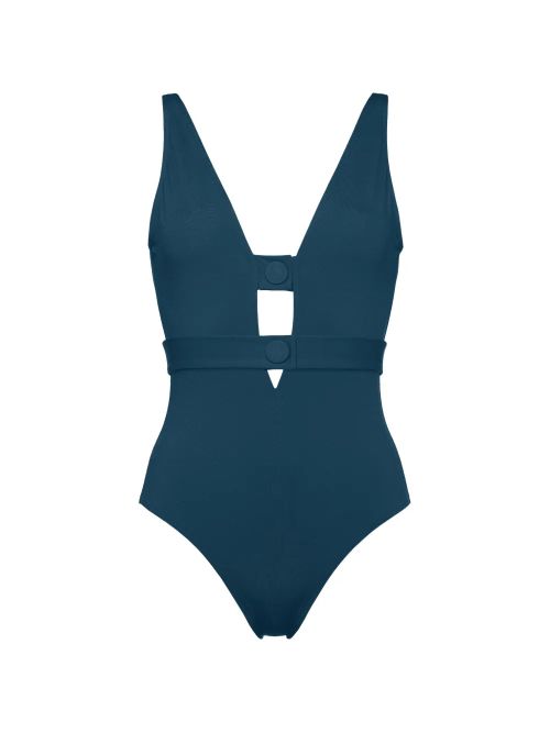 V-Neckline Cut-Out Swimsuit — Teal