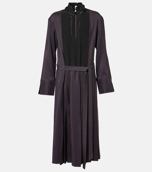 Pleated wool and silk midi dress