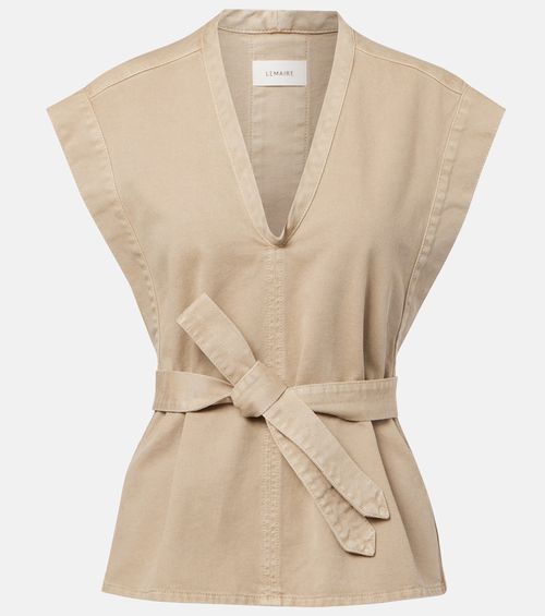 Belted cotton twill denim vest