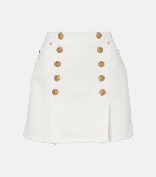 Pleated cotton canvas miniskirt