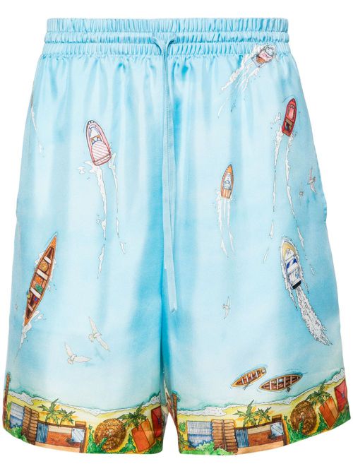 Maison Sur Piloti silk shorts - Blue