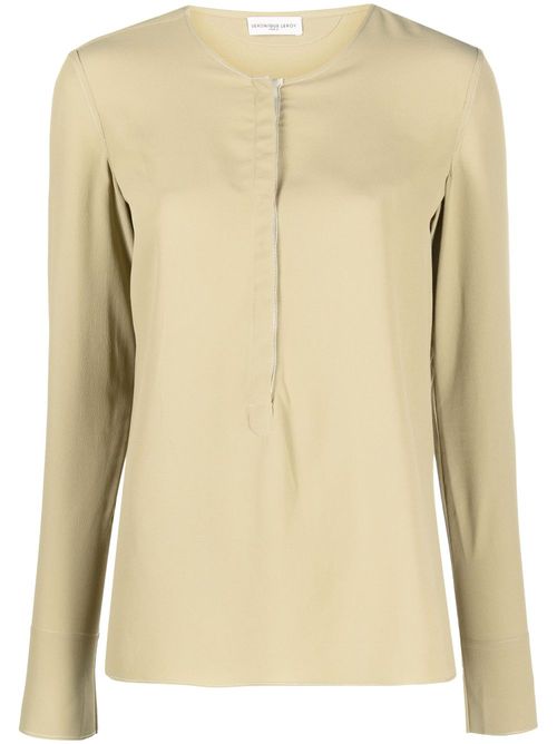 Round-neck long-sleeve blouse - Green