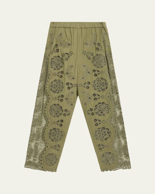 Gardener Embroidered Lace-Panel Pants