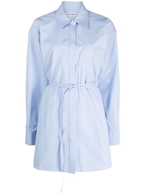 Logo-embroidered belted shirt dress - Blue
