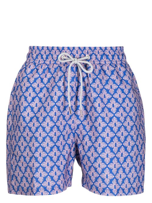 Graphic-print drawstring swim shorts - Blue