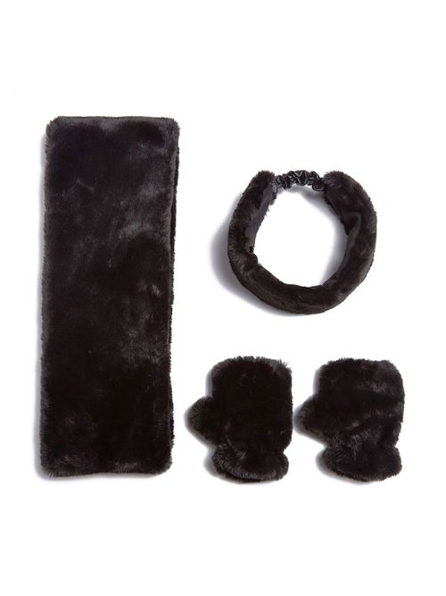 Abby faux-fur scarf set - Black