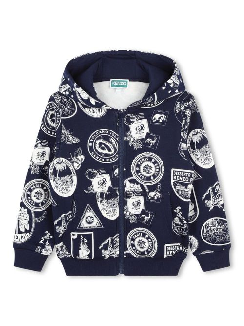 Travel print zipped hoodie - Blue