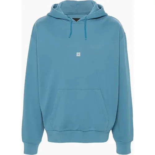 Men's Givenchy 4G Logo Embroidered Hooded Sweatshirt Blue