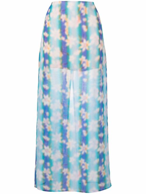 Floral-print straight maxi skirt - Blue