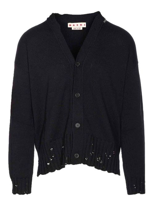 Black Knitted Cardigan With Buttons Closure