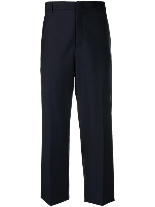 Wool-Mohair Blend Straight-Leg Trousers — Navy