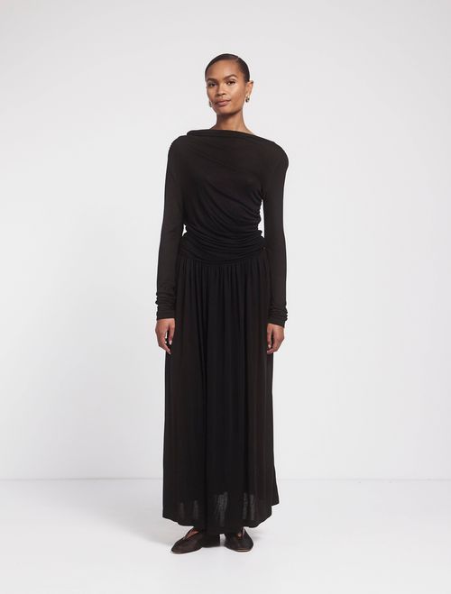 Romy Long Sleeve Draped Dress in Black - MicroModal