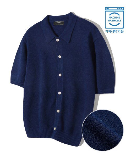 Bookle Collar Half Sleeve Cardigan Knit_CURRENT NAVY