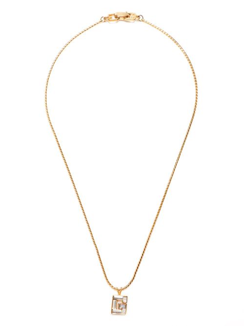 Rhinestone-embellished logo pendant necklace - Gold