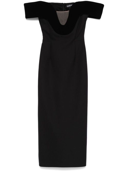 Off-shoulder velvet-detail midi dress - Black