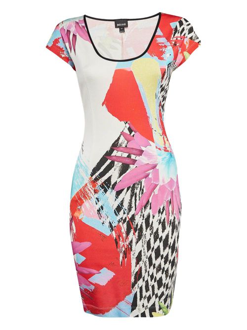 Abstract floral-printed mini dress - White