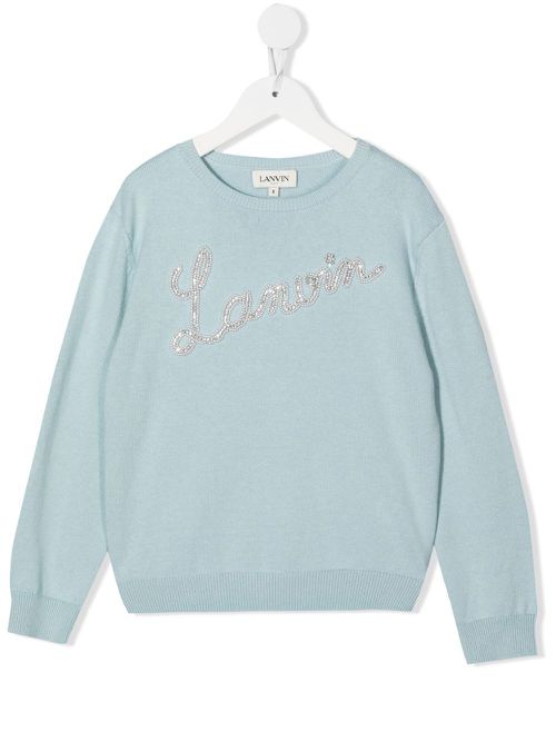 Rhinestone-logo crew-neck jumper - Blue