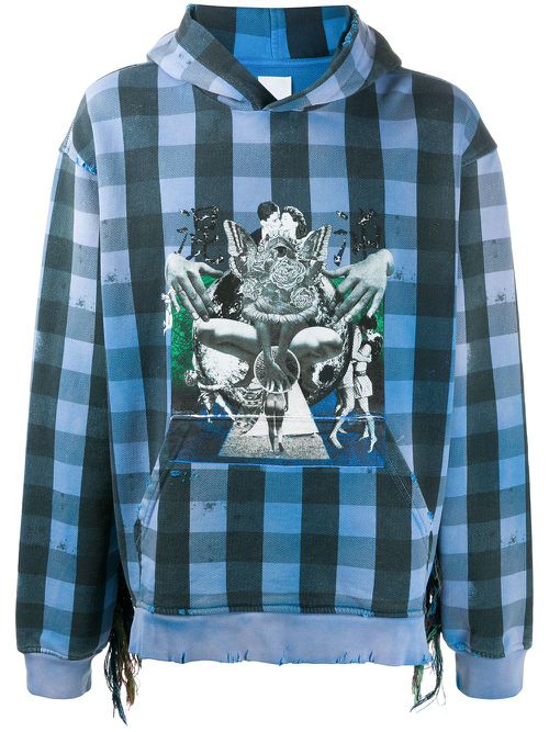 Babylon Burning check hoodie - Blue
