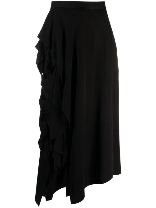 Ruffled-detail asymmetric maxi skirt - Black