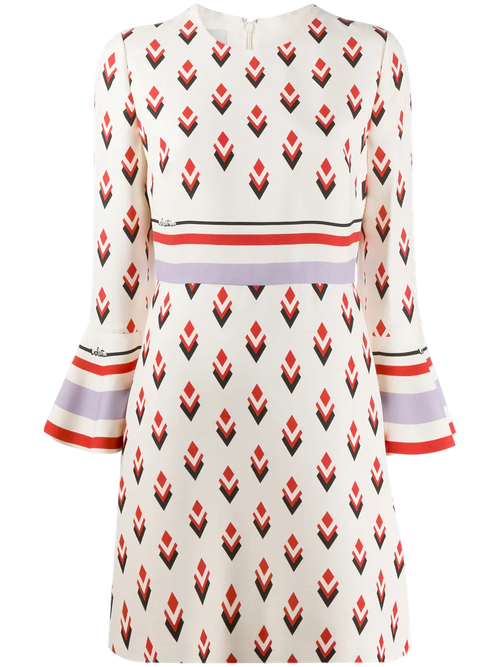 Geometric-Print Dress — Beige