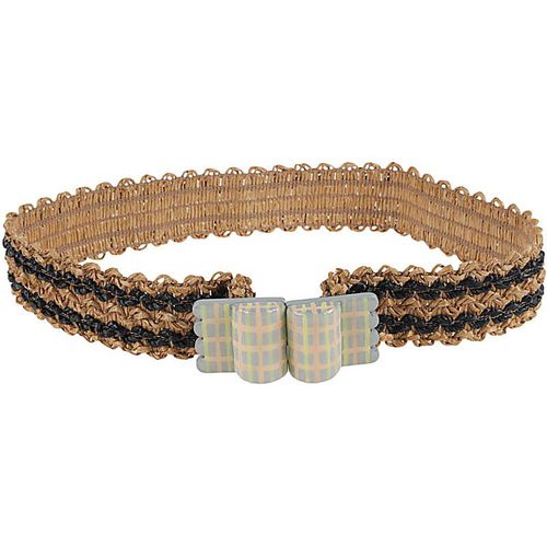 Exquisite J Striped Raffia Belt