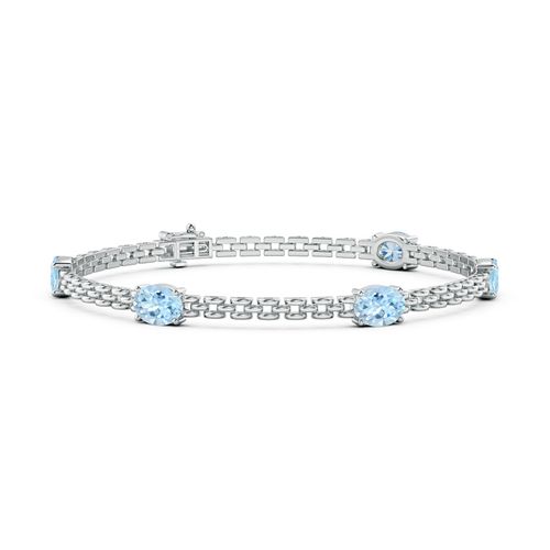 Angara 3.0 Carats Five Stone Oval Aquamarine Station Link Bracelet in 14K White Gold