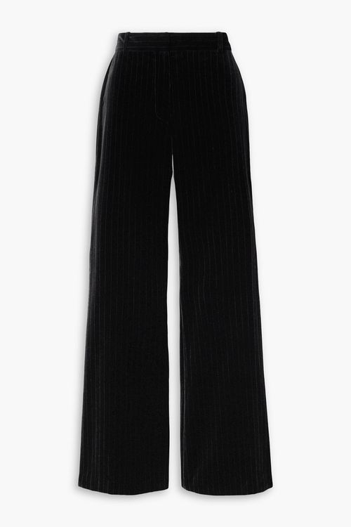 Effy pinstriped cotton-velvet wide-leg pants - Black - US 0