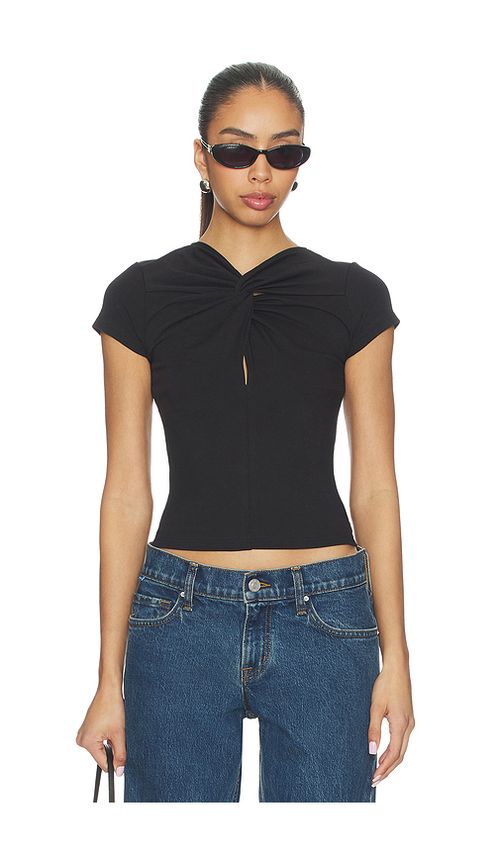 GRLFRND Keyhole Twist Short Sleeve Tee in Black. L. Also in M, S, XL