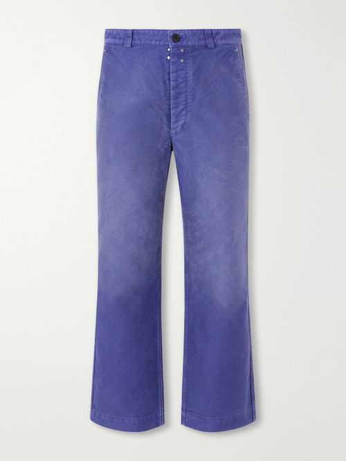 Straight-Leg Garment-Dyed Cotton-Moleskin Trousers