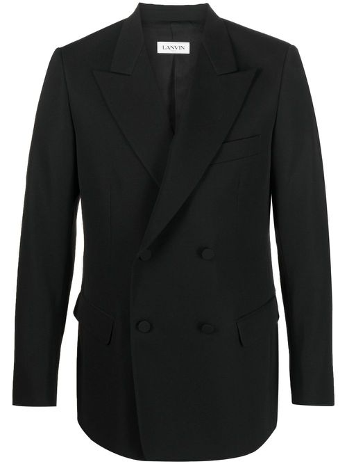 Double-breasted wool blazer - Black