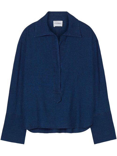 Closed linen-cotton tunic - Blue