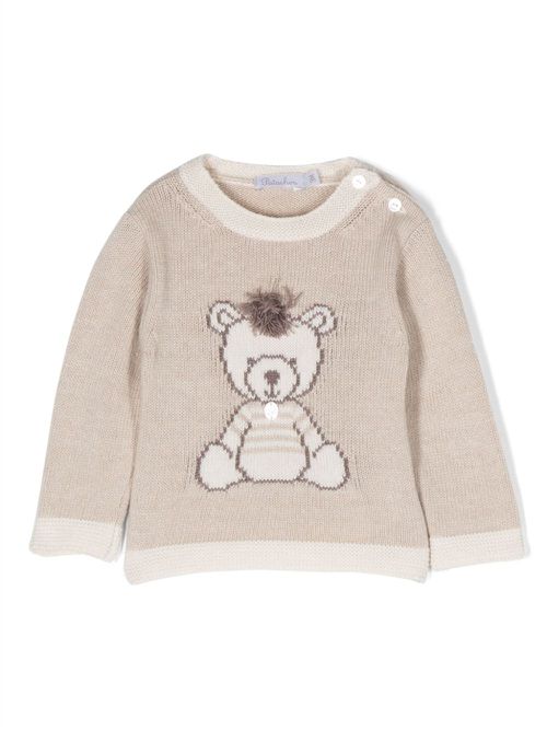 Bear-motif intarsia-knit jumper - Neutrals