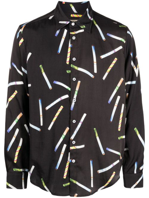 Graphic-print button-down shirt - Black