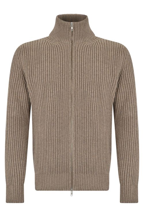 Men's Ribbed Zip-Front Cardigan with High Collar