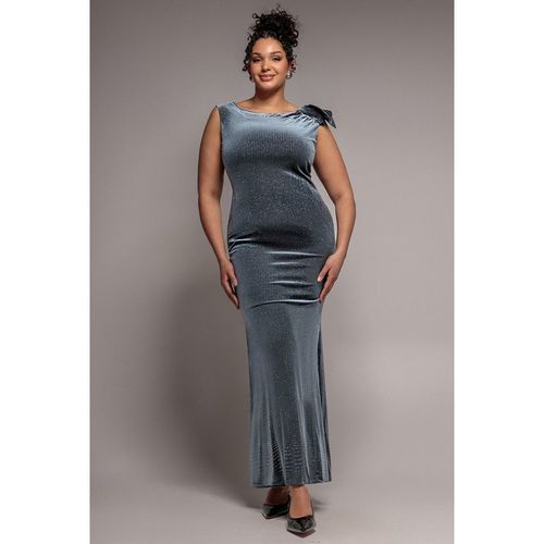 Goddiva Plus Glitter Velvet Maxi With Bow Detail - Silver