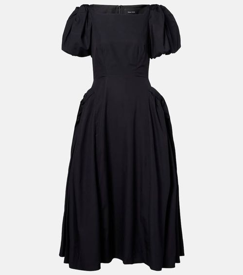 Puff-sleeve cotton poplin midi dress