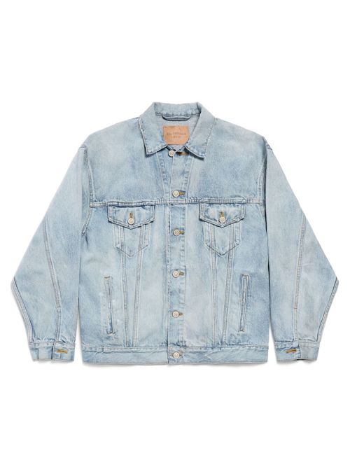 Pointed Collar Button-Up Jacket with Motif