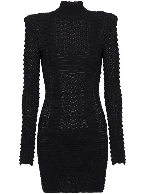 Long-sleeve textured minidress - Black