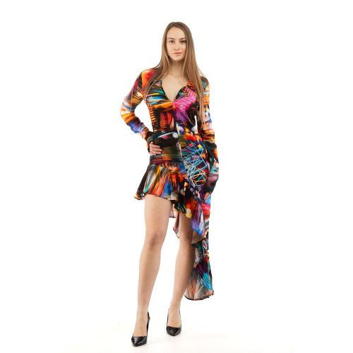 Multicolor Abstract-Print Viscose Dress — Multicolor