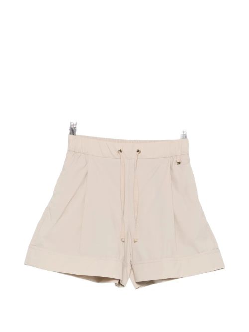 Drawstring-Waist Pleated Shorts — Beige